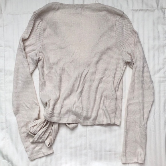 Ardene Creme Ribbed Wrap Top - Picture 2 of 3